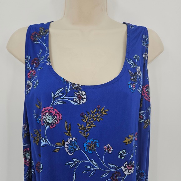Old Navy Floral Print Casual Dress Blue Summer Dress SZ M Beachy Vacation Resort - Picture 2 of 9